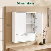 ALPULON Double Door Wall Mounted Bathroom Mirrored Cabinet with Push to Open Doors and Flip Down Compartment for Storage, White