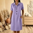 thumbnail image 3 of 2026 Summer Dress for Women Cotton Linen Casual Comfortable Pocket Buttoned Short Sleeved Knee-Length Dress, 3 of 7