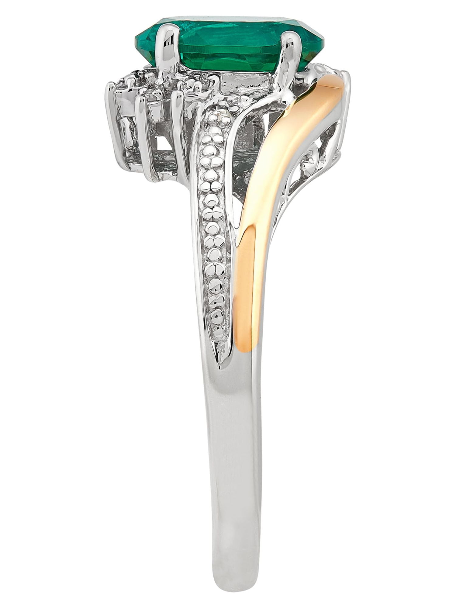 Brilliance Fine Jewelry Created Emerald Diamond Accent Ring in Sterling Silver and 10K Yellow Gold