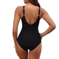 thumbnail image 3 of Women Tummy Control One Piece Swimsuit V Neck Push Up Bathing Suit Full Coverage Slimming Swimwear Black L, 3 of 3