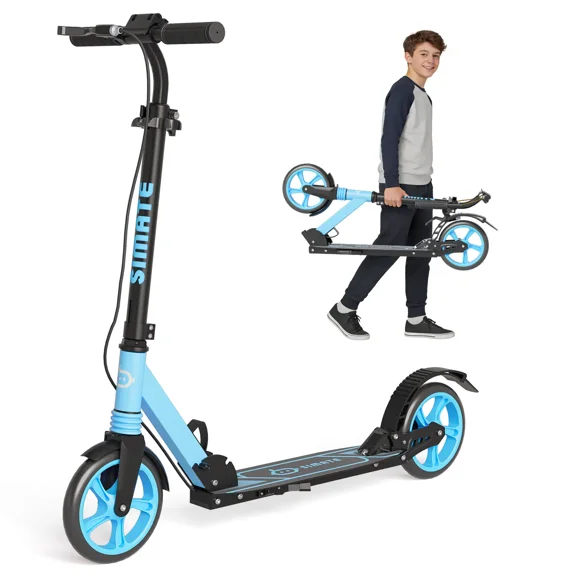 SIMATE Kick Scooter with Dual Brakes for Teens,Adults & Kids Ages 6 ,Dual Suspension Foldable Lightweight Scooter with Wide Deck,8 in Big Wheels,Max Load 240 LBS