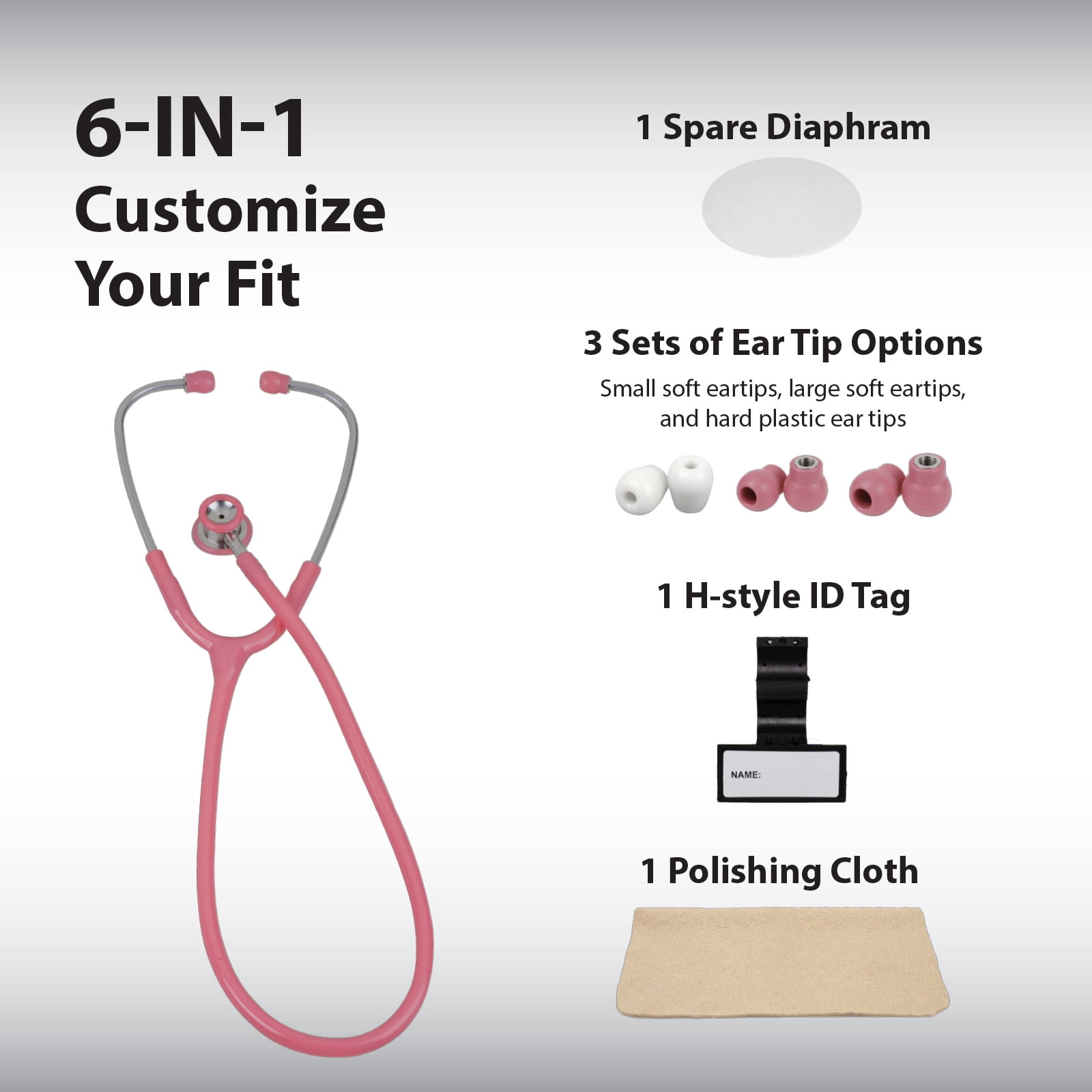Veridian 05-10710 Pinnacle Series Stainless Steel Infant Stethoscope, Pink