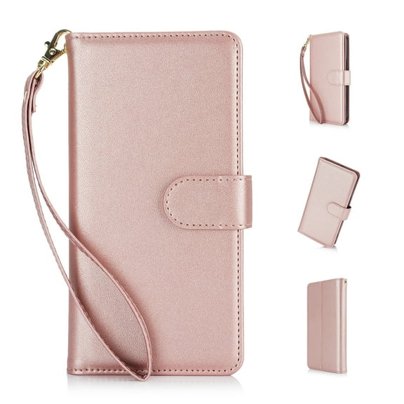 Wallet Case for iPhone 12 Pro Max, [TPU Shockproof Interior Case] Kickstand [RFID Blocking] Card Slot, Magnetic PU Leather Folio Cover Compatible,With strap,Flip Cover with Card Holder,Rosegold