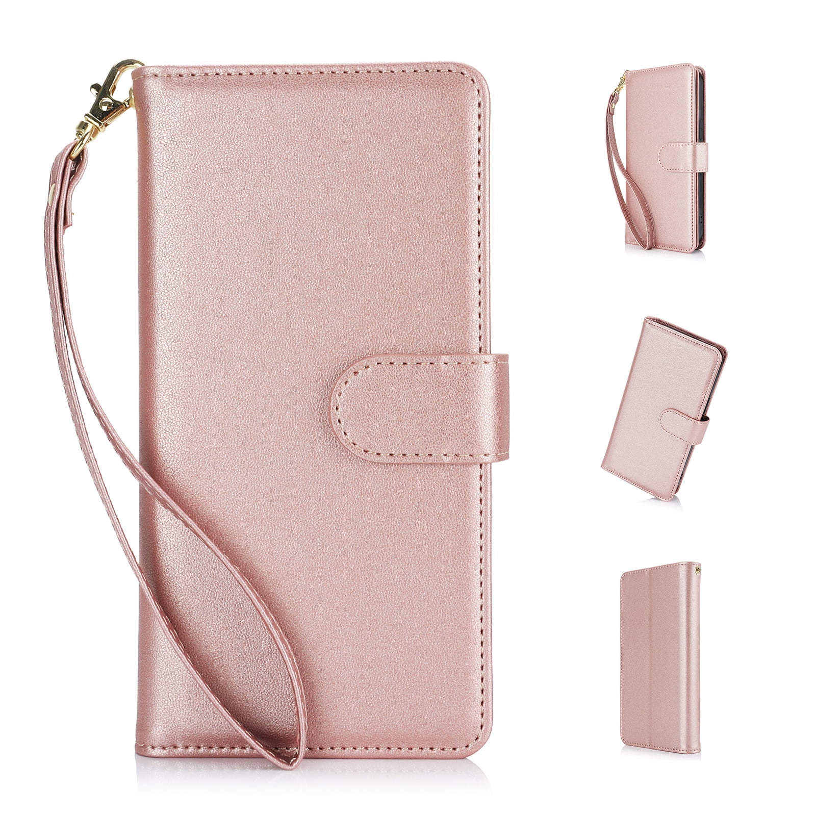 Wallet Case for iPhone XS Max, [TPU Shockproof Interior Case] Kickstand [RFID Blocking] Card Slot, Magnetic PU Leather Folio Cover Compatible,With strap,Flip Cover with Card Holder,Rosegold