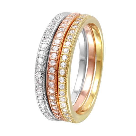 Rhodium Plated Sterling Silver 925 Tri Stackable Rings Band White CZ Jewelry Female Size 7