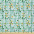 thumbnail image 2 of Ambesonne Flowers Fabric by the Yard Microfiber, Spring Garden of Daffodils, 1 Yard, Turquoise and Marigold, 2 of 2