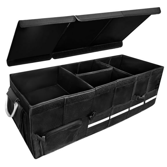 Trunk Organizer for SUV & Car,Car Storage Organizer with Divider, Foldable Design,Waterproof Material-Multi-Purpose Storage Box for Travel,Groceries,Tools