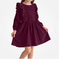 thumbnail image 2 of Teylalorva Girl's Dresses (3-8), Crew Neck Long Sleeve Casual Dresses Soft Comfort Daily Outfit Indoor Outdoor Wearing Wine Size 140, 2 of 9