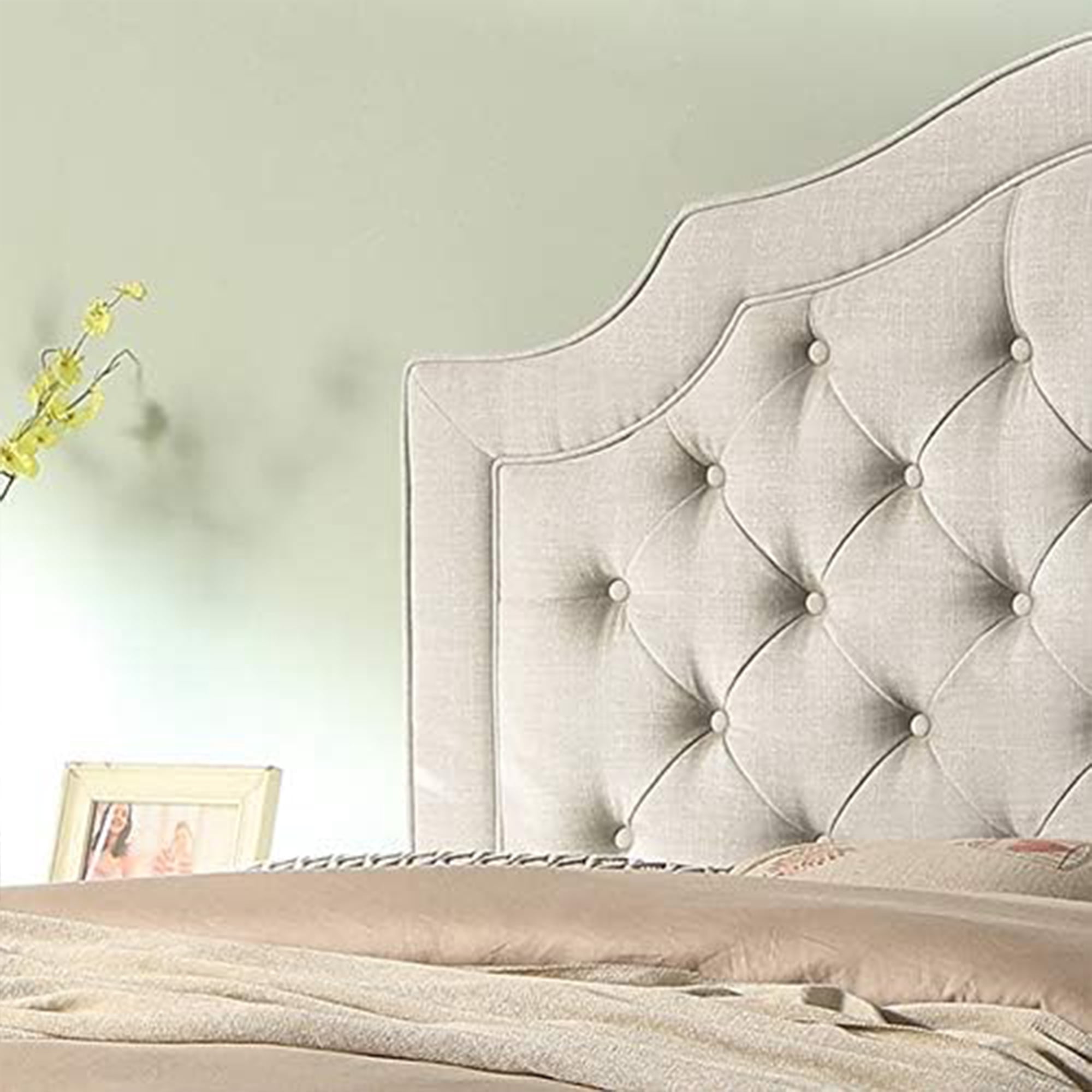 Queen Size Classical Bed Frame with Adjustable Button Tufted Headboard, Fabric Upholstered Platform Bed Frame for Bedroom, Strong Wooden Slat Support, Easy Assembly, Beige