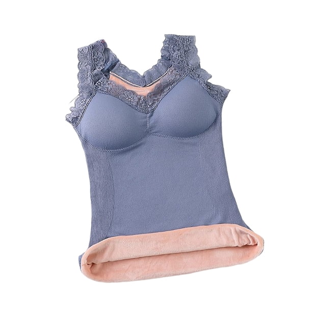 Sonducket Invierno otoño mujer encaje cuello en V ropa interior cálida Chinlon Lencería diseño Simple capa Base chaleco Bottoming Tops ropa Camisetas sin mangas Azul 65-87.5 kg Sonducket AP013549-10