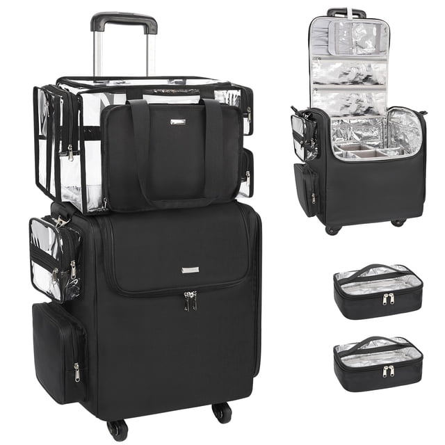 Funda Rolling Makeup Train Relavel con bolsa transparente y 4 ruedas