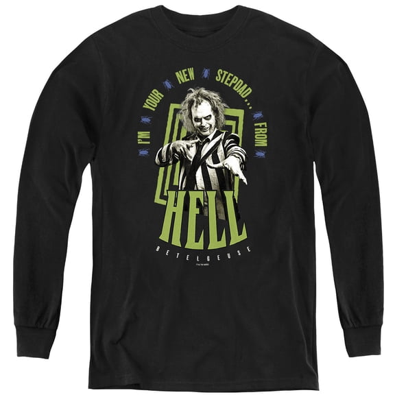Beetlejuice Beetlejuice Stepdad From Hell Youth Long Sleeve T Shirt, Black, Medium