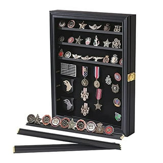 DECOMIL - Large Pin Display Case | 19 x 14 | Collector Medal/Lapel Pin,  Honored Medallion Display Case Shadow Box Holder, Lockable, Front Opener