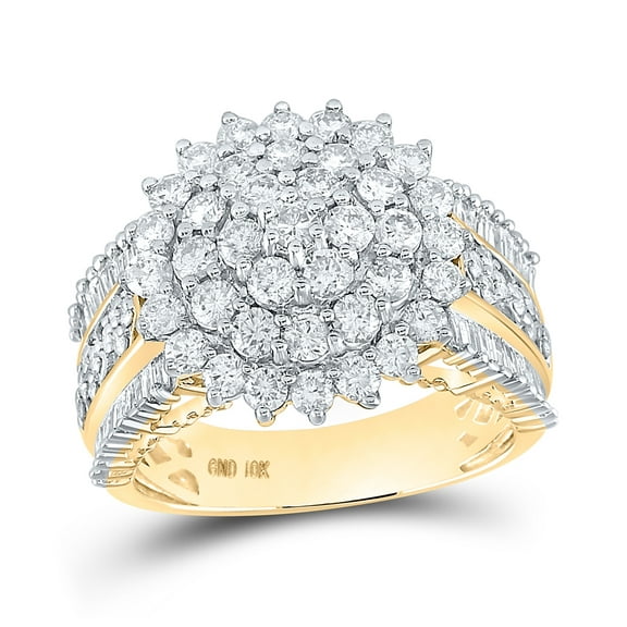 10K Yellow Gold Womens Round Dia. Cluster Ring 2 ct, Women's Size: 5-10