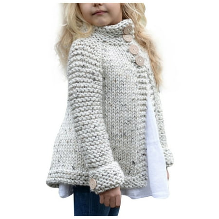 

BIZIZA Jacket for Toddler Knitted Solid Color Crew Neck Long Sleeve Tops Button Open Front 1-8Y Chlid Baby Gray 100