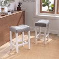 thumbnail image 1 of Bar Stools Set of 2, Backless Square Counter Stool Solid Wood Legs, Saddle-style Island Stool, Farmhouse Barstools with Dailhead Trim Decorate for Kitchen Counter Dining Room,Light Gray, 1 of 7