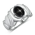 thumbnail image 4 of RYLOS Rings for Women 14K White Gold Ring Solitaire 9X7MM Oval Gemstone with Satin Finish Band March Black Star Sapphire Jewelry Size 8, 4 of 8