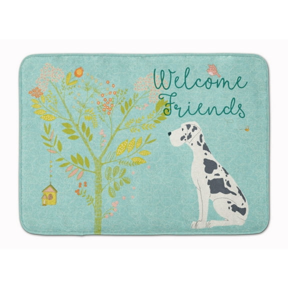 Carolines Treasures BB7590RUG Welcome Friends Harlequin Great Dane Machine Washable Memory Foam Mat 19 X 27" multicolor