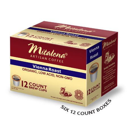 Mitalena Brand - 72 ct. Vienna Roast Organic Arabica Low Acid Coffee Single Serve Brew Cups