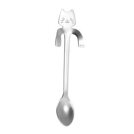 Cute Cat Spoon Long Handle Mini Flatware Coffee Stainless Steel Drinking Seasoning Tools Hanging Up Teaspoon Kitchen Gadget 11.8*1.8 cm Ice Cream Desert Tea