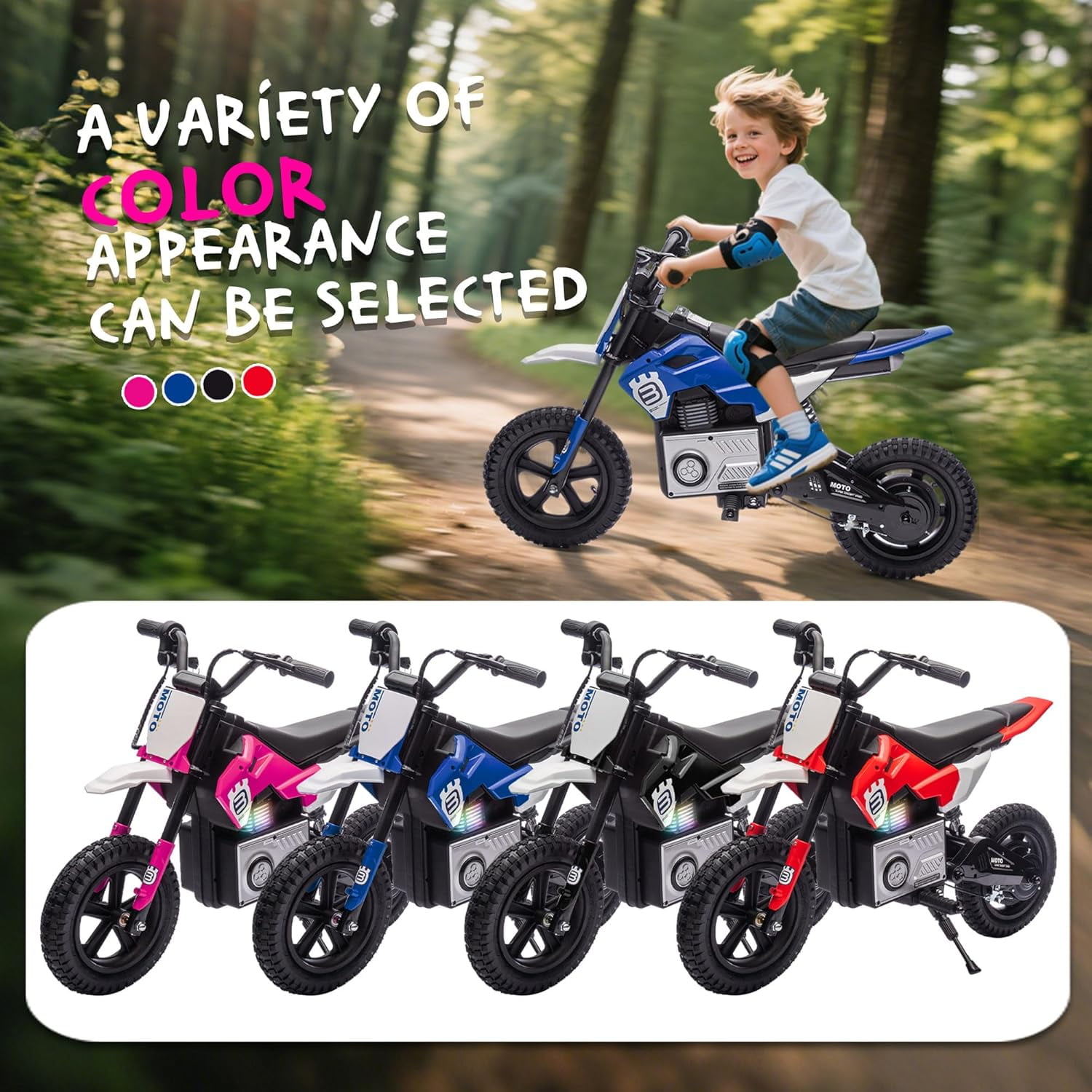 ThunderBolt Electric Dirt Bike Ride-On Motorcycle, 200W Motor, 3-9MPH Speed, LED Lights, Shock Absorber, Blue