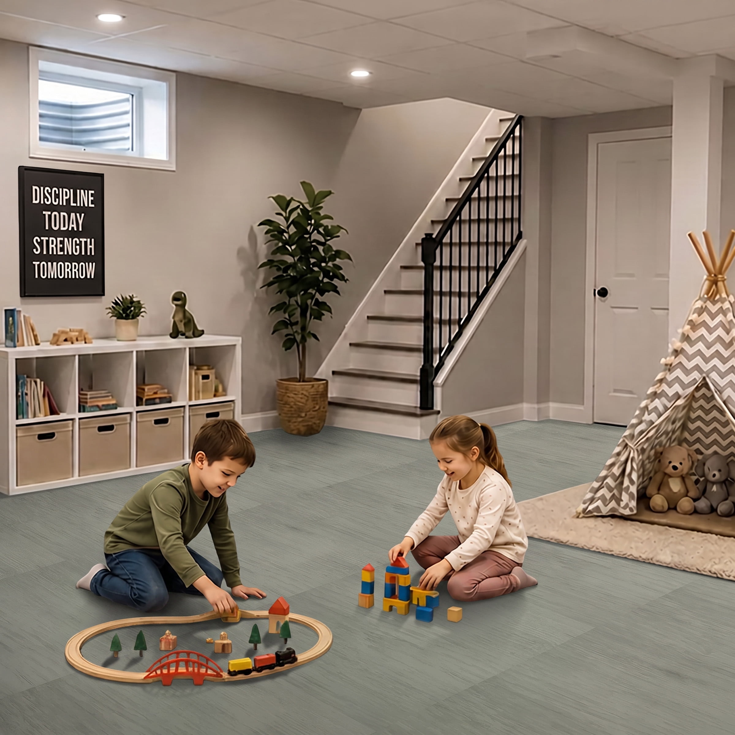 Sorbus Waterproof Wood Grain Foam Floor Tiles, 16 Tiles, 64 Sq Ft, Interlocking, Gray