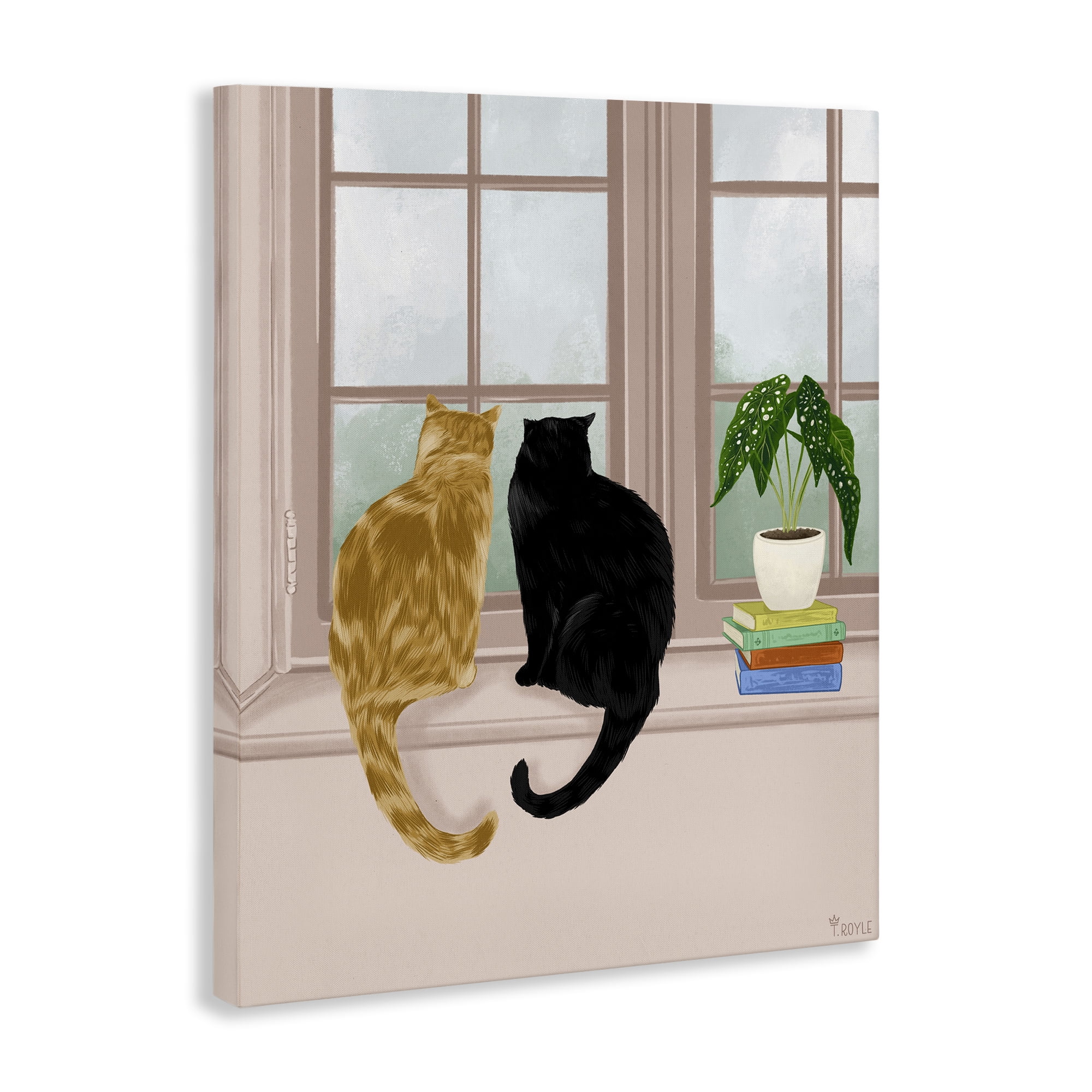 Stupell Industries Cat Pair in Windowsill Animals & Insects Painting Gallery Wrapped Canvas Art Print Wall Art, 16 x 20