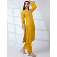 thumbnail image 2 of Globus Women Round Neck Bell Sleeves Embroidered A-Line Kurta With Straight Pants Festive Set, 2 of 6