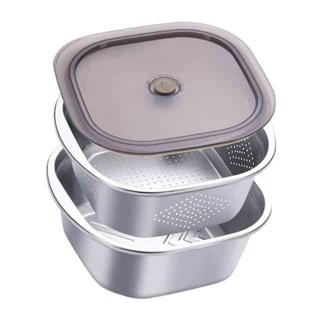 Juego de colador de acero inoxidable, cuenco para mezclar, tapa hermética, lavabo cuadrado 3600 ml