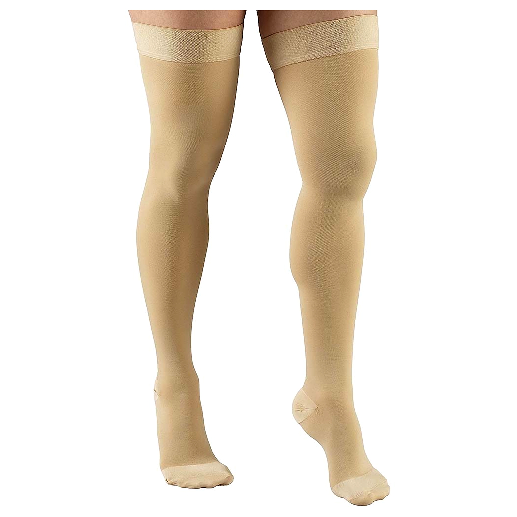 Stockings, Thigh High, Closed Toe, Dot Top: 20-30 mmHg, Beige, Medium
