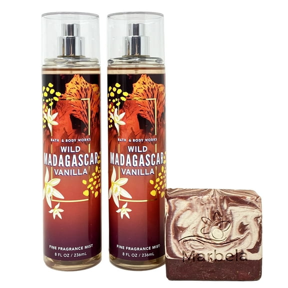 Bath & Body Works Wild Madagascar Vanilla 2 Piece Fine Fragrance Mist Bundle with a Marbela Cherry On Top Bar Soap - Full Size