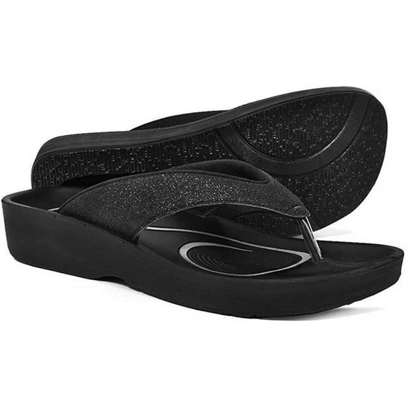 Aerothotic L0312-B-9 Womens Original Orthotic Comfort Thong Flip-Flops Sandal, Crystal Black - Size 9