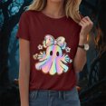 thumbnail image 2 of TOWED22 Halloween Shirts for Women Bow Ghost Shirt Cute Spooky Tshirt Fall Flower Graphic Tees Short Sleeve Casual Tops(Wine,L), 2 of 8