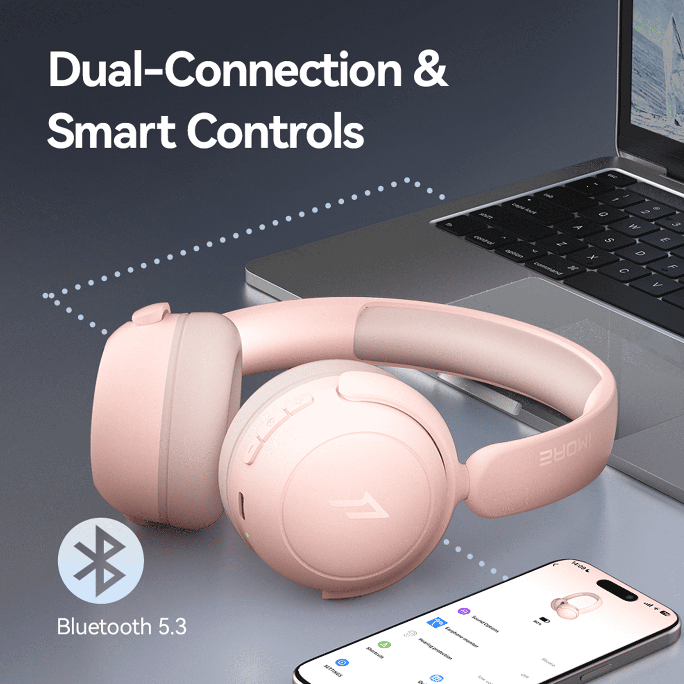 1MORE Sonoflow Mini HQ20 Noise Cancelling Bluetooth over-Ear Headphones, Pink