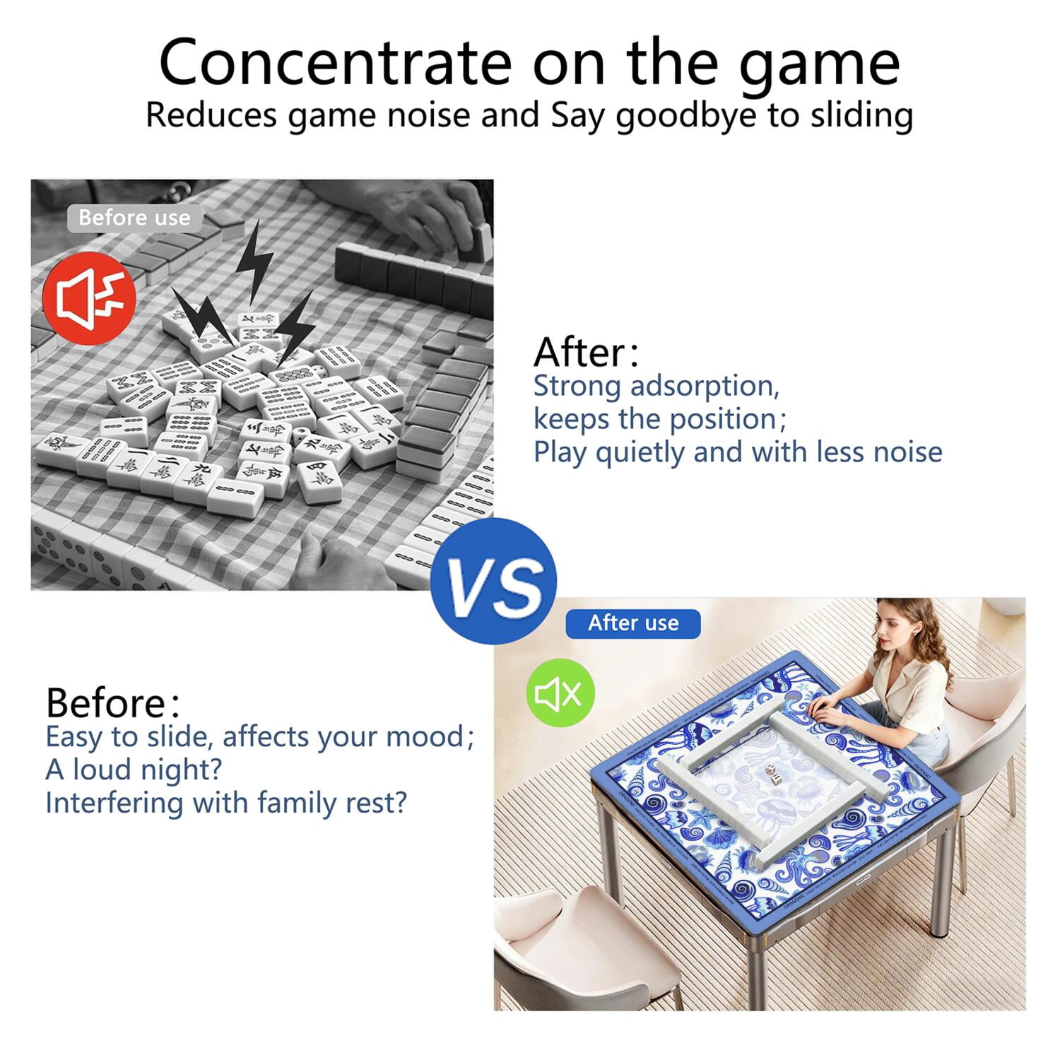 Shell Mahjong Mat with Rules, 31.5*31.5in Anti Slip American Mahjong Mat for Table, Noise Reduction, Neoprene Mah jongg Mats with Carrying Bag & 3 Dices, Mahjong Set Gift, Board Tile Games Mats