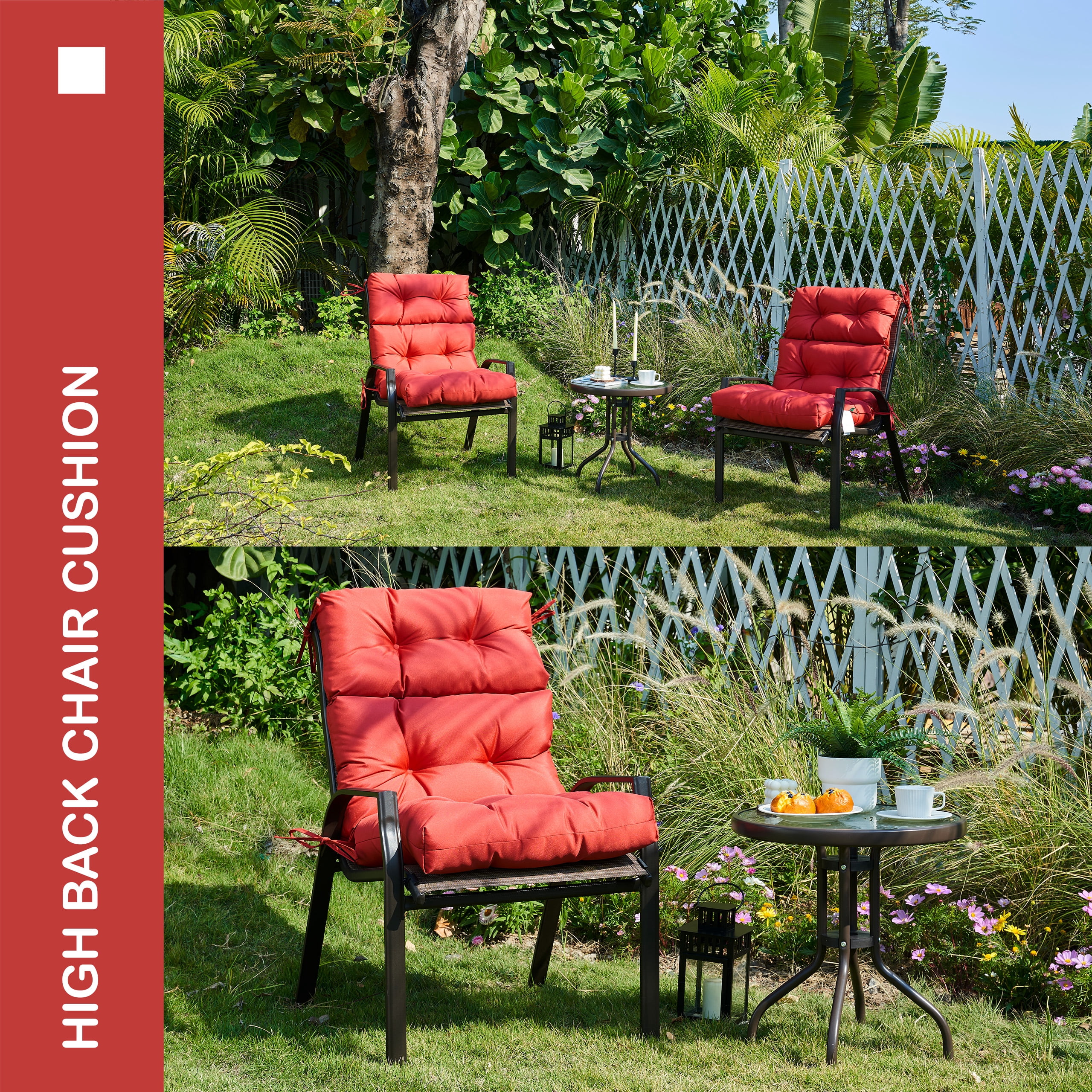 YOOZEKU Outdoor Indoor High Back Chair Cushions Set of 4,Waterproof All-Weather Patio Adirondack Rocking Seat Back Chair Cushions for Outdoor Furniture with Ties,45x22 Inch, Red