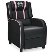 Topbuy PU Leather Gaming Recliner Chair Single Massage Lounge Sofa with Lumbar Cushion Pink