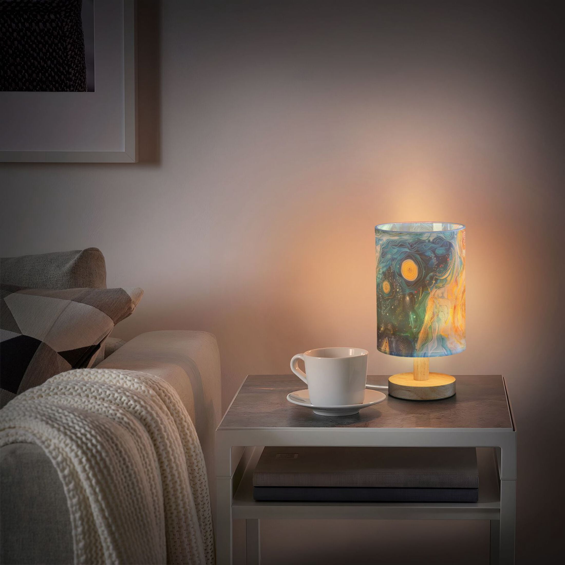 Starry Night Oil Painting Table Lamp with USB Port LED Warm Light Lamp Night Light Home Decor