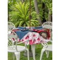 thumbnail image 2 of Outdoor Tablecloth with Umbrella Hole and Zipper, Valentine's Day Round Table Cloth 54 Inch Waterproof Tablecloth, Roses Car Love Hearts Romantic Pink Plaid Picnic Table Cover for Patio Camping, 2 of 7