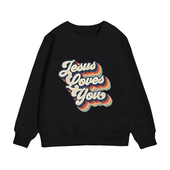 Wuxian Toddler Baby Boy Girl Sweatshirts Crewneck Letter Printed Sweatshirt Solid Long Sleeve Pullover Tops Fall Winter Base Sport Top,Black,18-24 Months