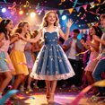 thumbnail image 6 of Girls Embroidered Tulle Dress Tie Strap Floral Ruffle Aline Dress Sleeveless Formal Birthday Party Dresses Dark Blue, Size 9-10, 6 of 6