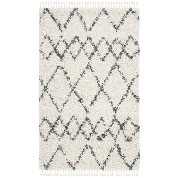 SAFAVIEH Pro Lux Marcus Geometric Shag Area Rug, Cream/Blue, 4' x 6'