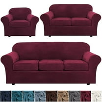 Velvet Plush Sofa Covers, Armhair Loveseat Couch Slipcover with Separate Cushion Cover (Wine Red, For Loveseat )