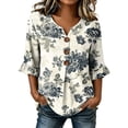 thumbnail image 2 of Dolkfu Multicolor Summer Tops for Women Boho V-Neck Elbow-Length Ornamental Button Retro Floral Blouses & Tops Multicolor,Xl, 2 of 5