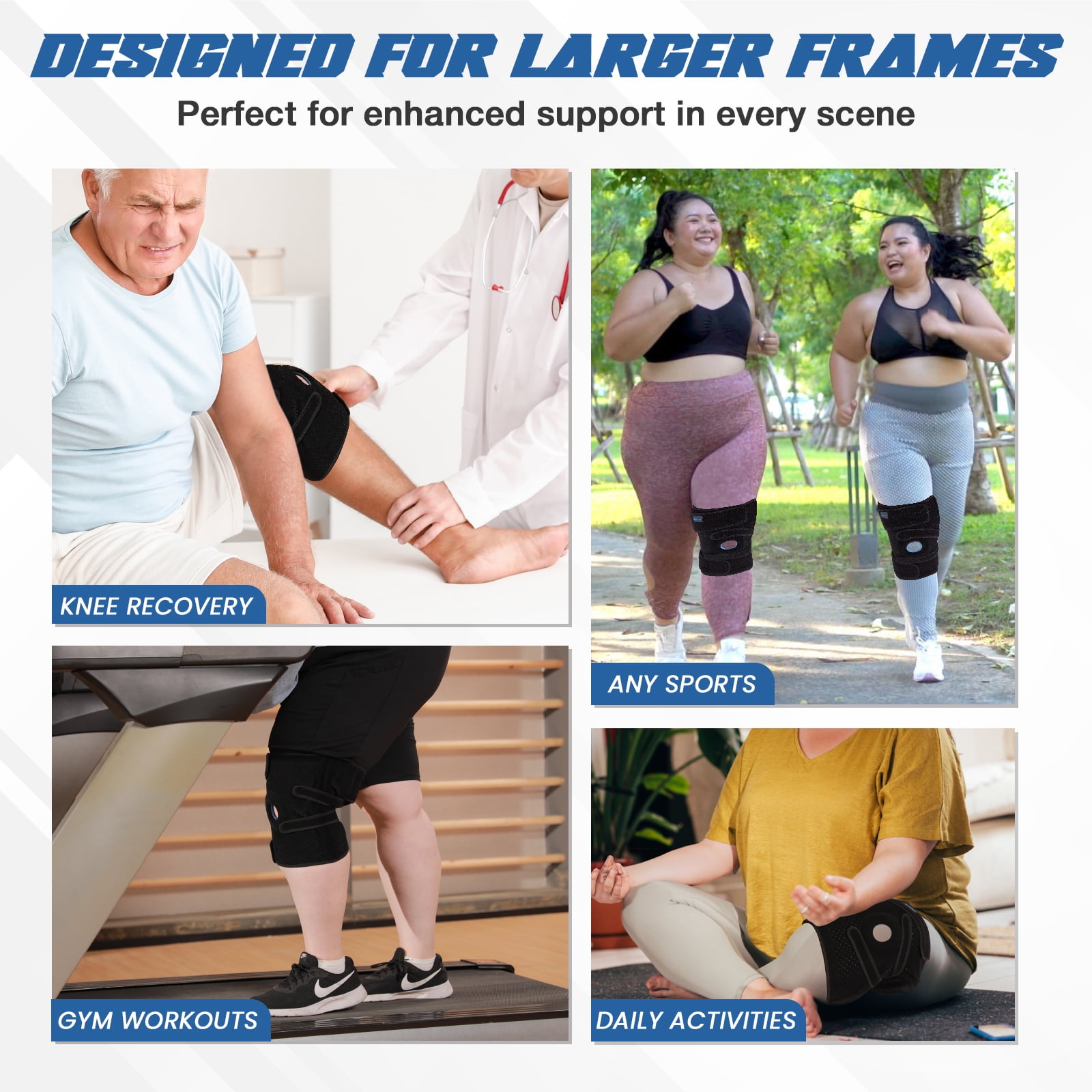 Nvorliy Plus Size Knee Brace for Knee Pain Plus Size (XL-8XL) - Extra Large Knee Brace with Side Stabilizers for Arthritis, Meniscus Tear, Knee Pain Relief, ACL, LCL, MCL (Black)