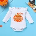 thumbnail image 4 of IDOPIP Baby Girls 1st Birthday Outfit Fall Pumpkin One Romper+ Velvet Bell Bottoms Cake Smash Outfits, 4 of 8