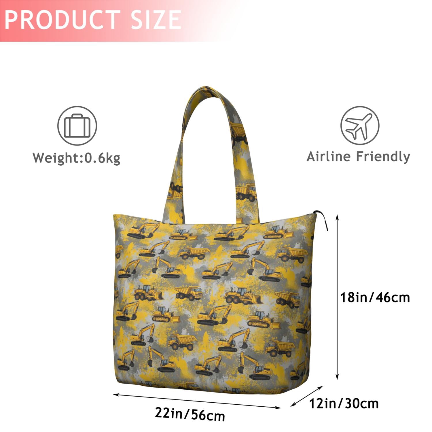 Cartoon Construction Vehicles Splashes Travel Tote Bags for Women Carry On,Large Weekender Bags for Women Travel,Multi Functional Duffle Bag for Work,Shopping,Sports