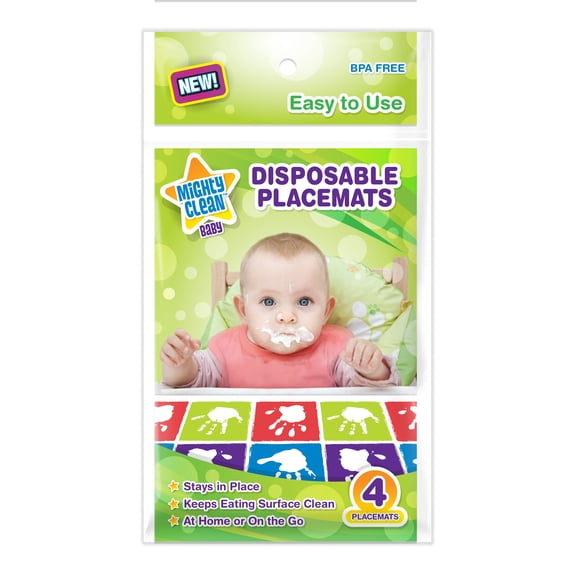 Mighty Clean Baby Disposable Placemats, Feeding Table Mats for Kids and Toddlers, 60 Count