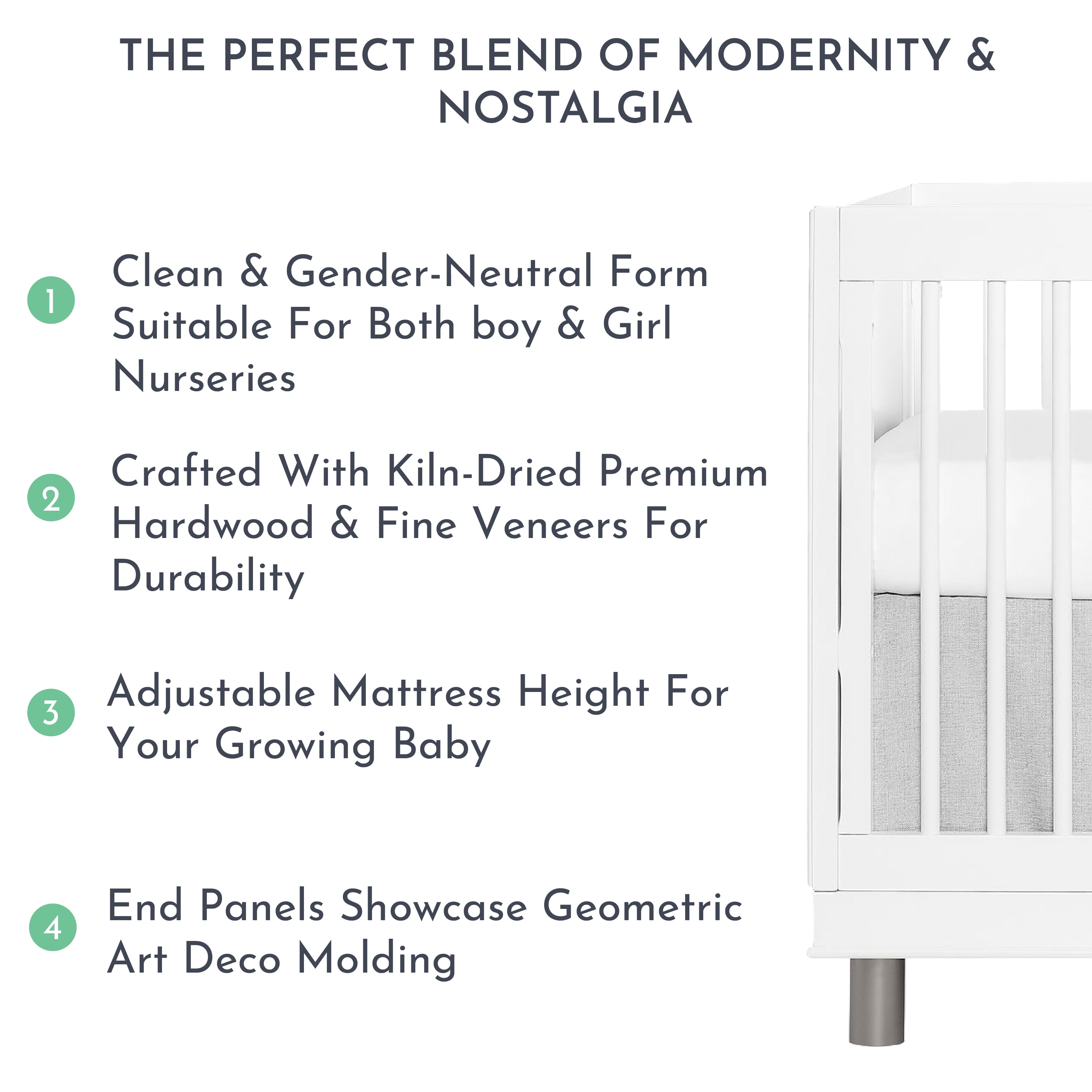 Evolur Loft Art Deco 3-In-1 Convertible Crib In White, Greenguard Gold Certified