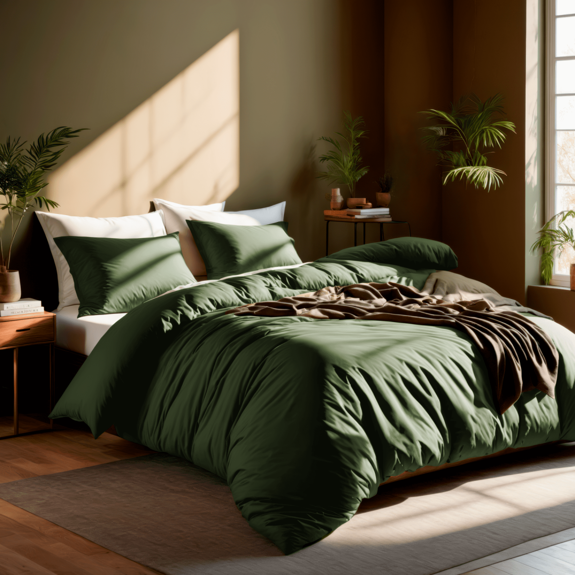 White Classic Luxury Collection 3-Piece Microfiber Zippered Duvet Cover Set, Dark Green, Queen, 90 x 90